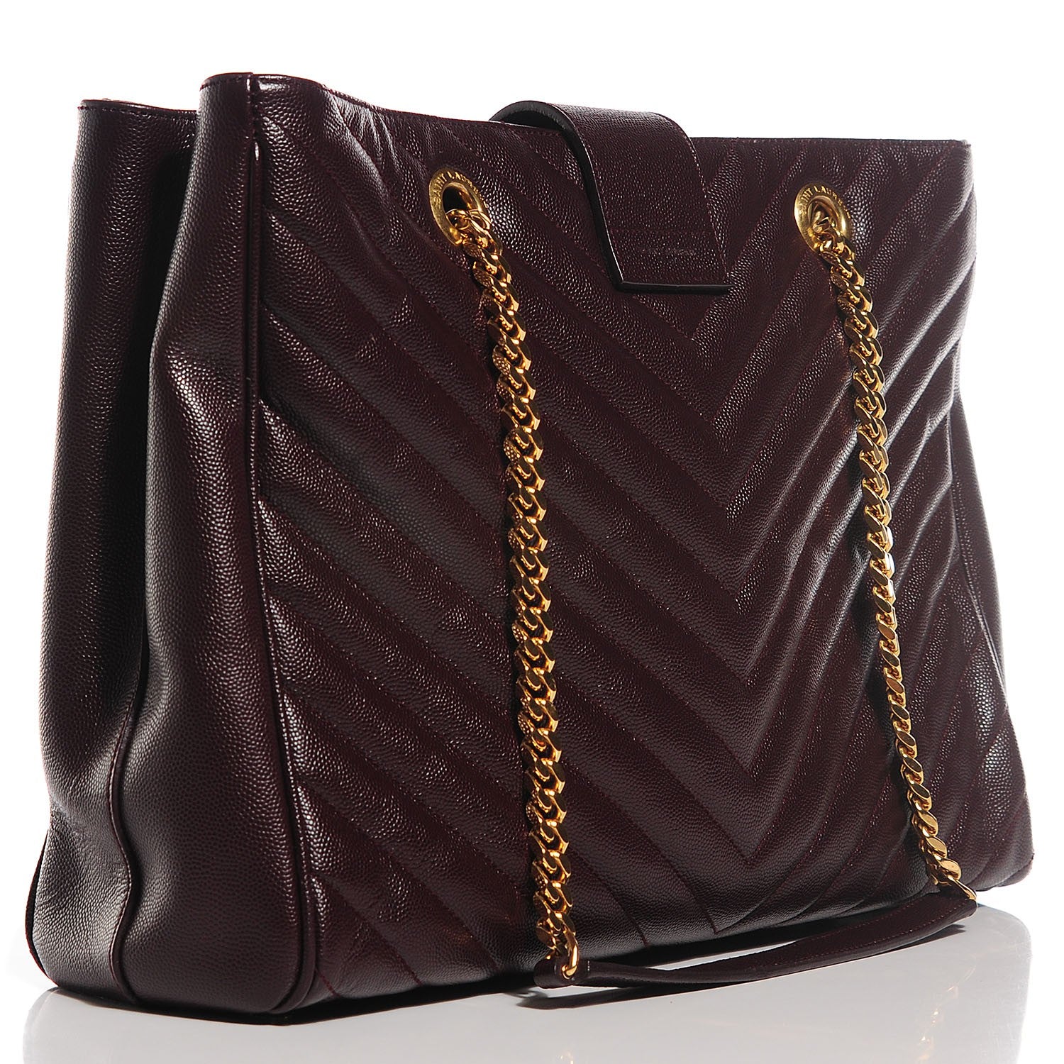 Saint Laurent Grain de Poudre Matelasse Chevron Monogram Shopping Bag Bordeaux 3 of 8
