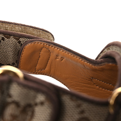 Gucci GG Monogram Lavaredo Eco Fabric Womens Slide Sandals With Straps 37 Beige Ebony Light Brown 10 of 11