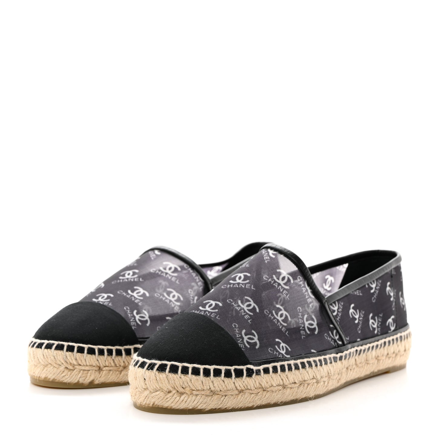 Mesh Grosgrain CC Espadrilles 41 Black White