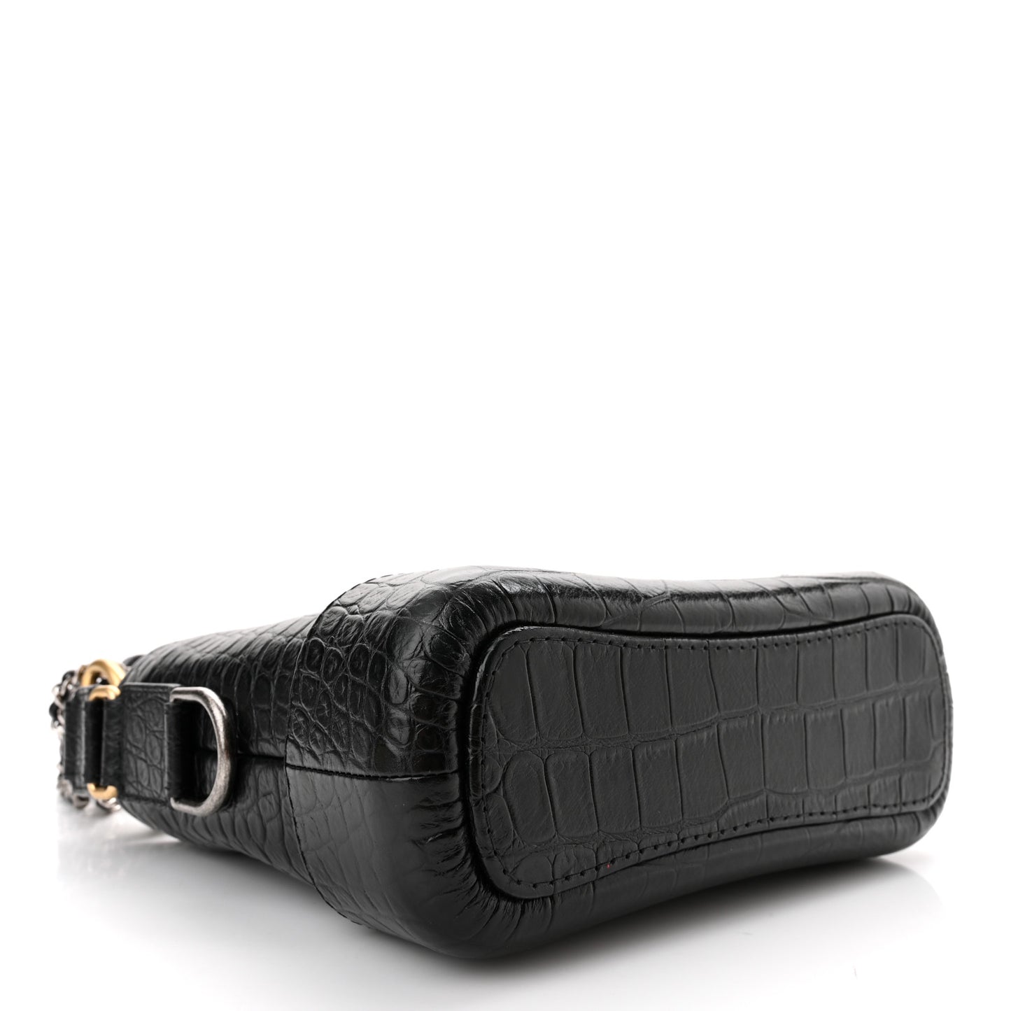 Calfskin Crocodile Embossed Small Gabrielle Cocodile Hobo Black