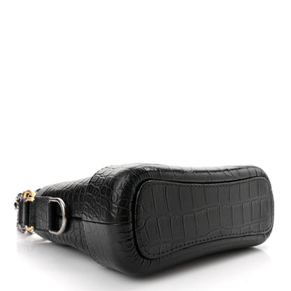Chanel Calfskin Crocodile Embossed Small Gabrielle Cocodile Hobo Black 4 of 11
