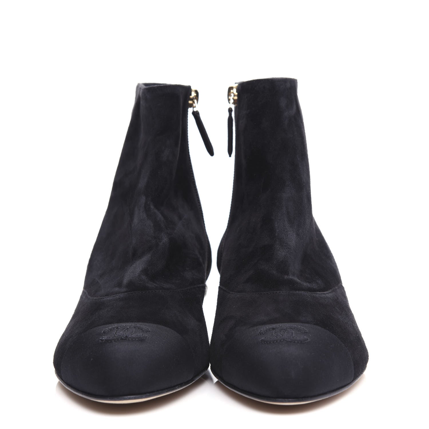Chanel Suede Calfskin Pearl Cap Toe Short Boots 41 Black 2 of 10