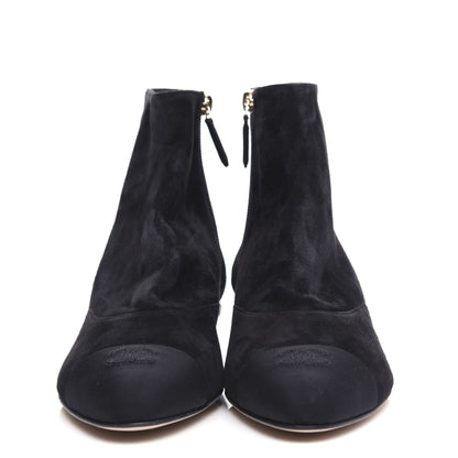 Chanel Suede Calfskin Pearl Cap Toe Short Boots 41 Black 2 of 10