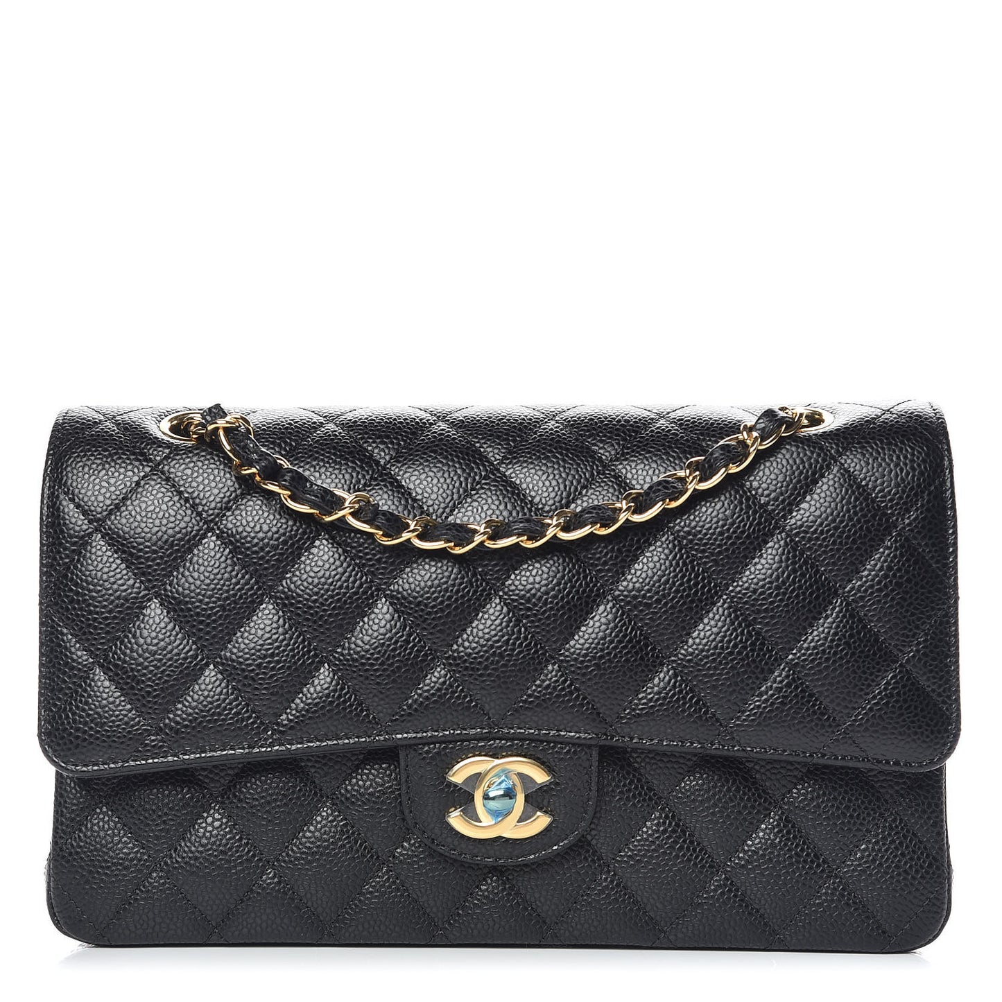 Caviar Quilted Medium Double Flap Black