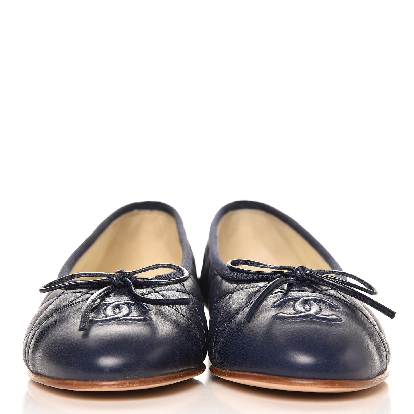 Lambskin Quilted CC Cap Toe Ballerina Flats 35 Navy