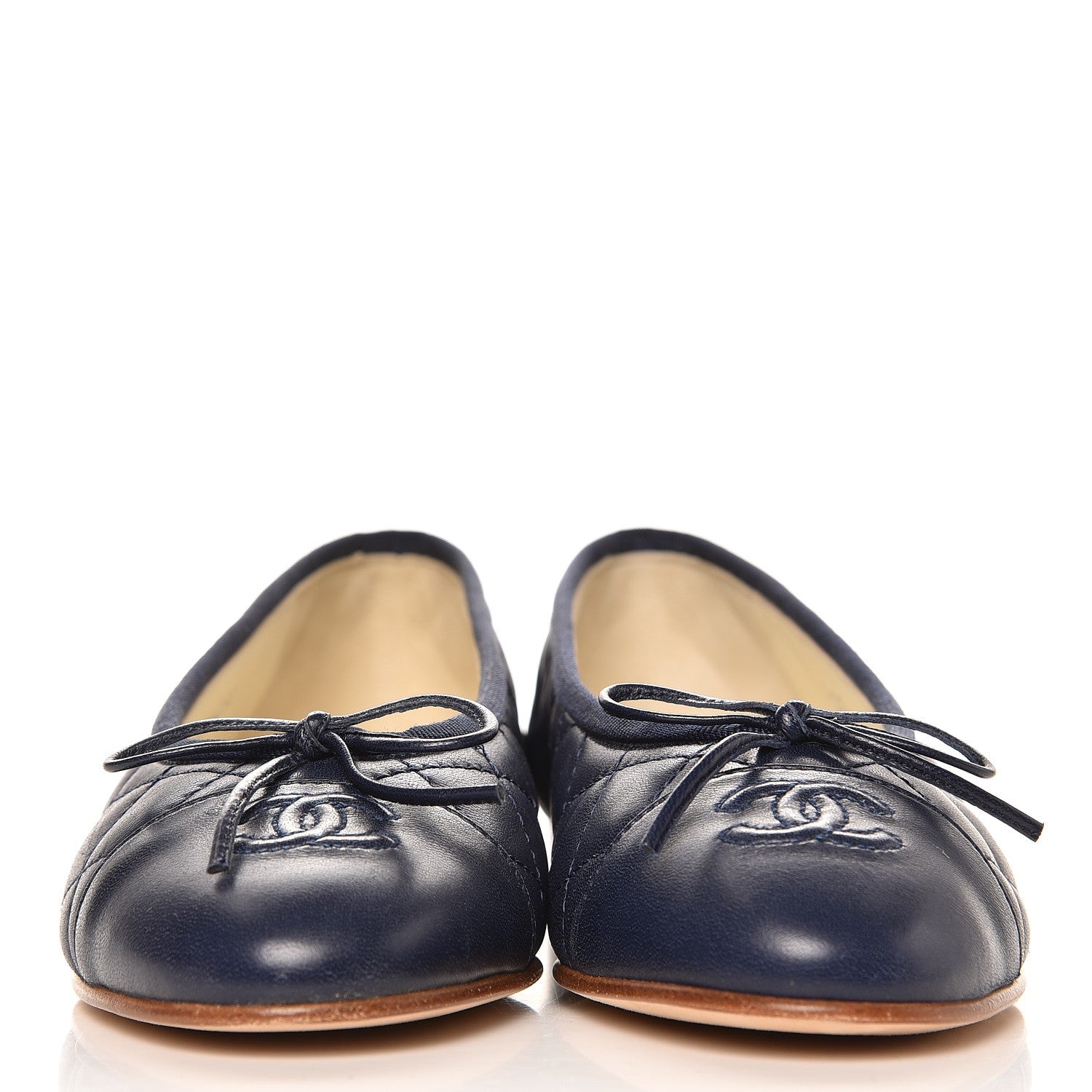 Chanel Lambskin Quilted CC Cap Toe Ballerina Flats 35 Navy 3 of 9