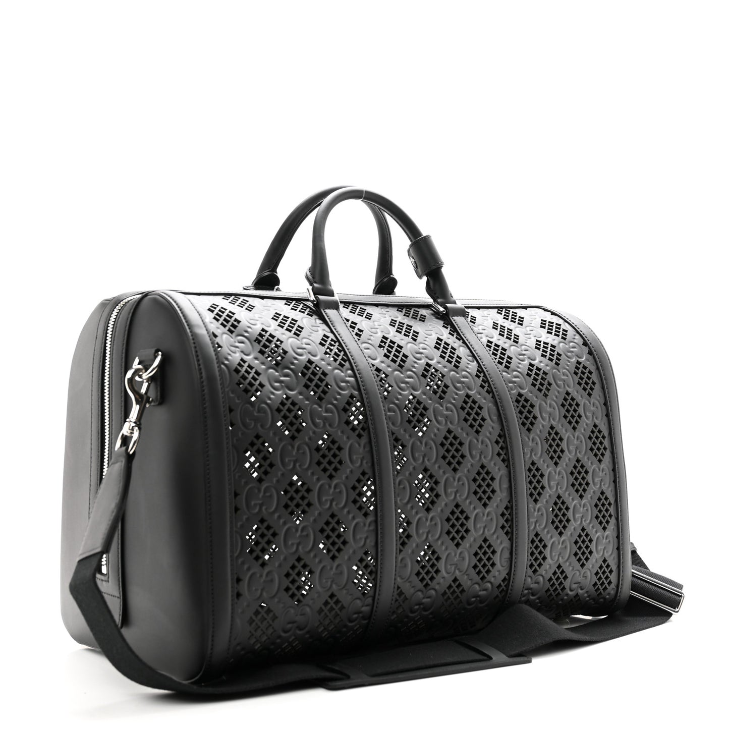Calfskin Cut Out GG Embossed Medium Duffle Bag Black