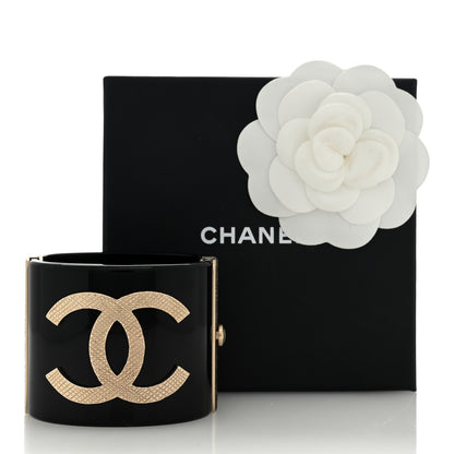 Chanel Resin CC Cuff Bracelet Gold Black 5 of 5