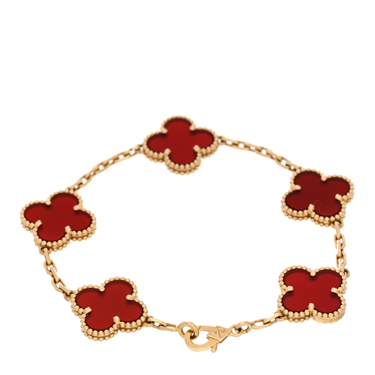 Van Cleef & Arpels 18K Yellow Gold Carnelian 5 Motifs Vintage Alhambra Bracelet 2 of 4