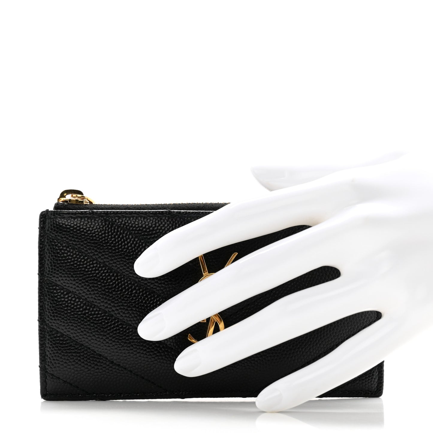 Grain De Poudre Matelasse Chevron Monogram Fragments Zippered Card Case Black