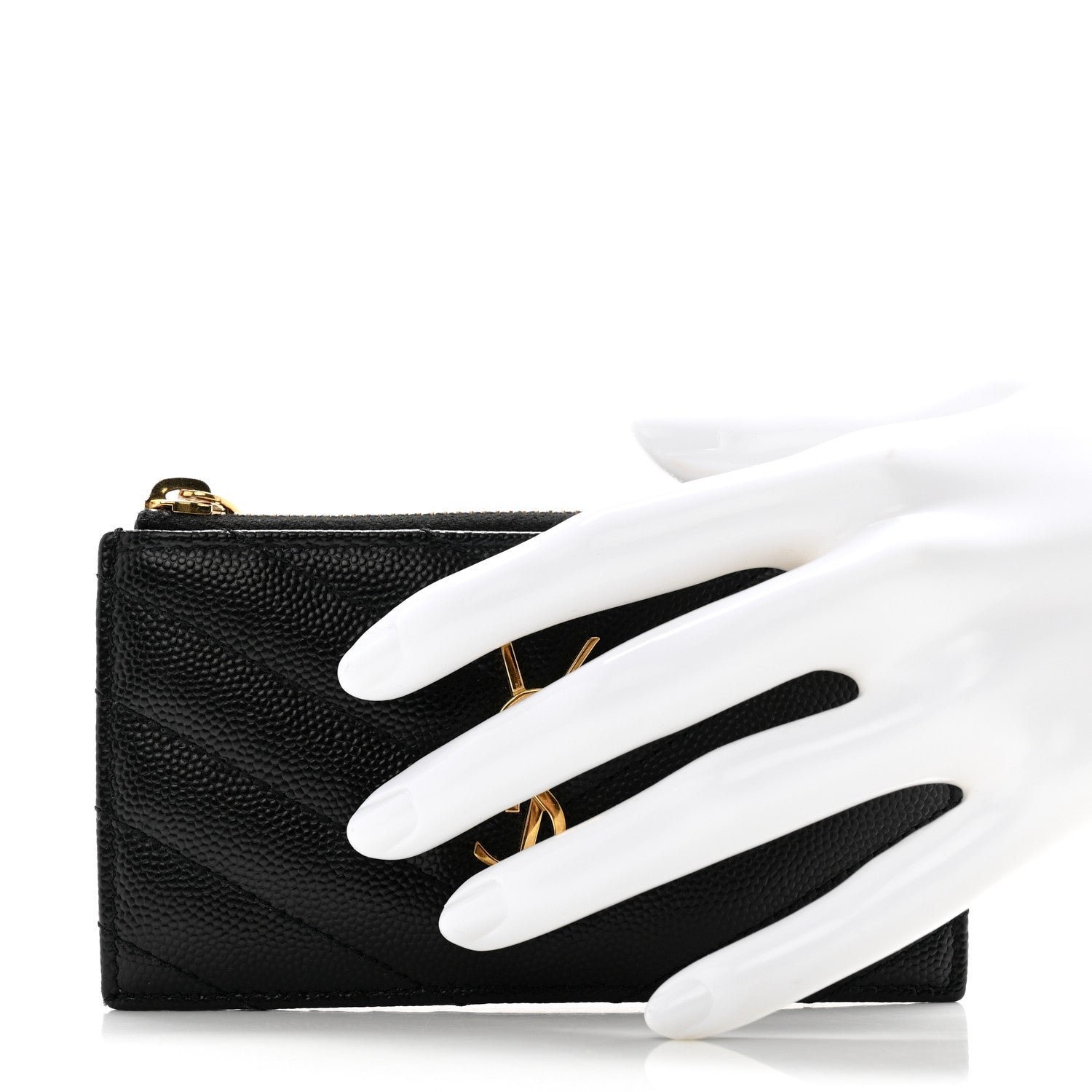 Saint Laurent Grain De Poudre Matelasse Chevron Monogram Fragments Zippered Card Case Black 2 of 10