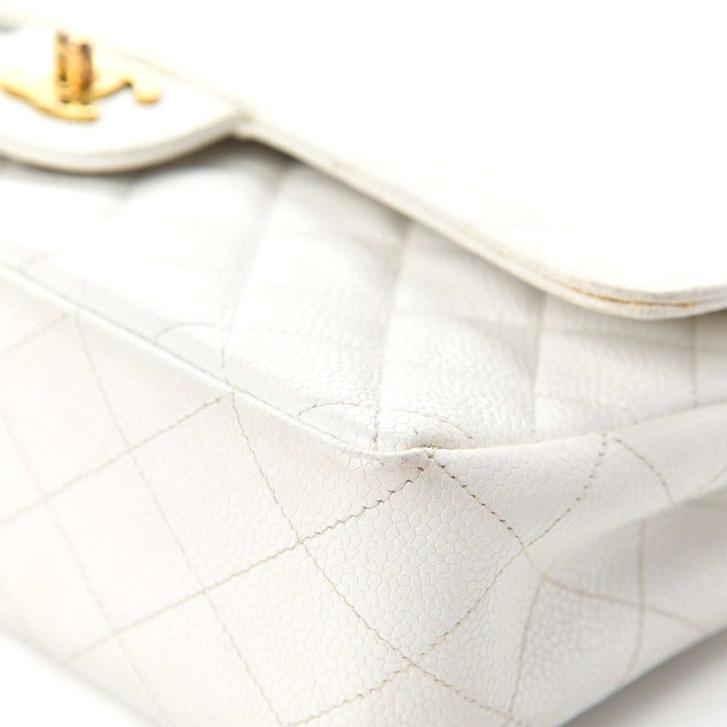 Caviar Quilted Medium Double Flap White
