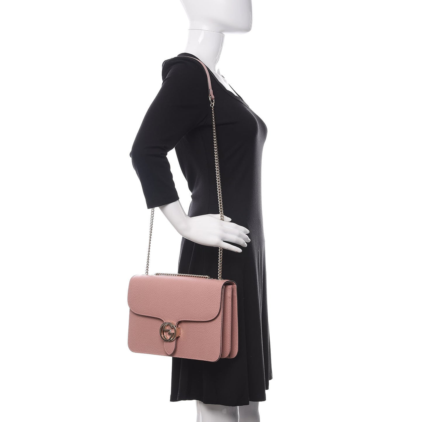 Dollar Calfskin Interlocking G Shoulder Bag Soft Pink