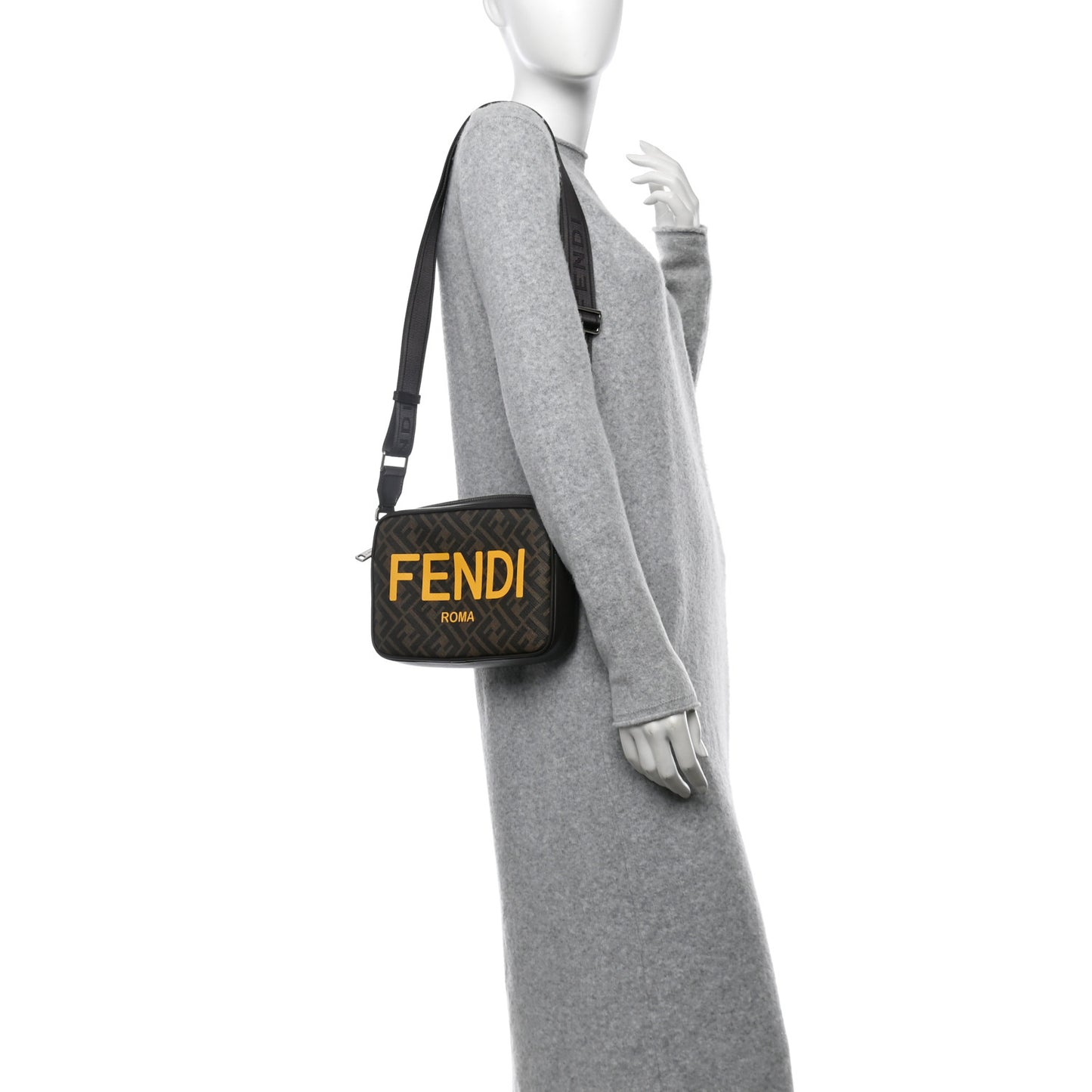 Shiny Glazed Fabric Vitello Cover FF 1974 Logo Medium Camera Case Tobacco Moro Giallo Ebano