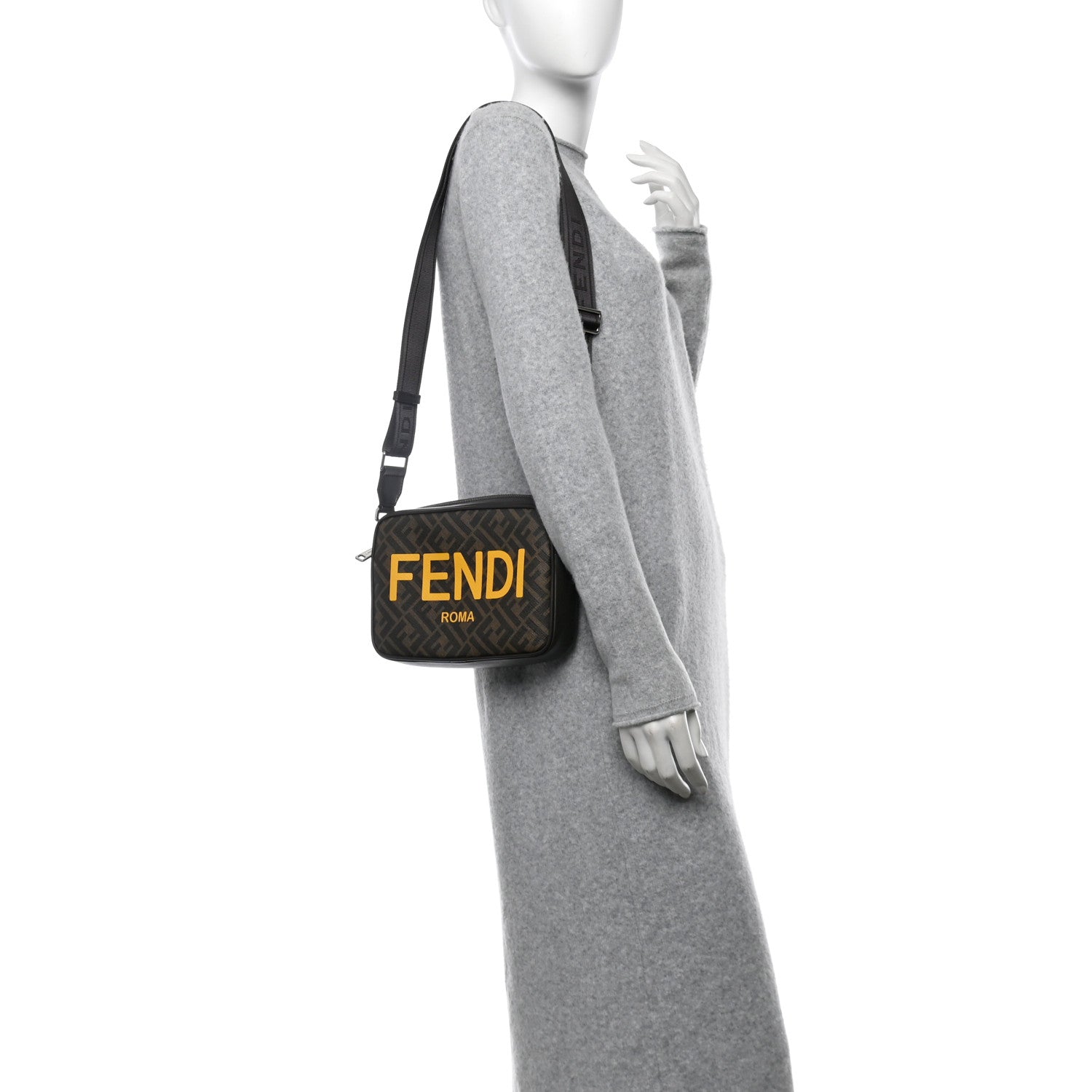 Fendi Shiny Glazed Fabric Vitello Cover FF 1974 Logo Medium Camera Case Tobacco Moro Giallo Ebano 2 of 9