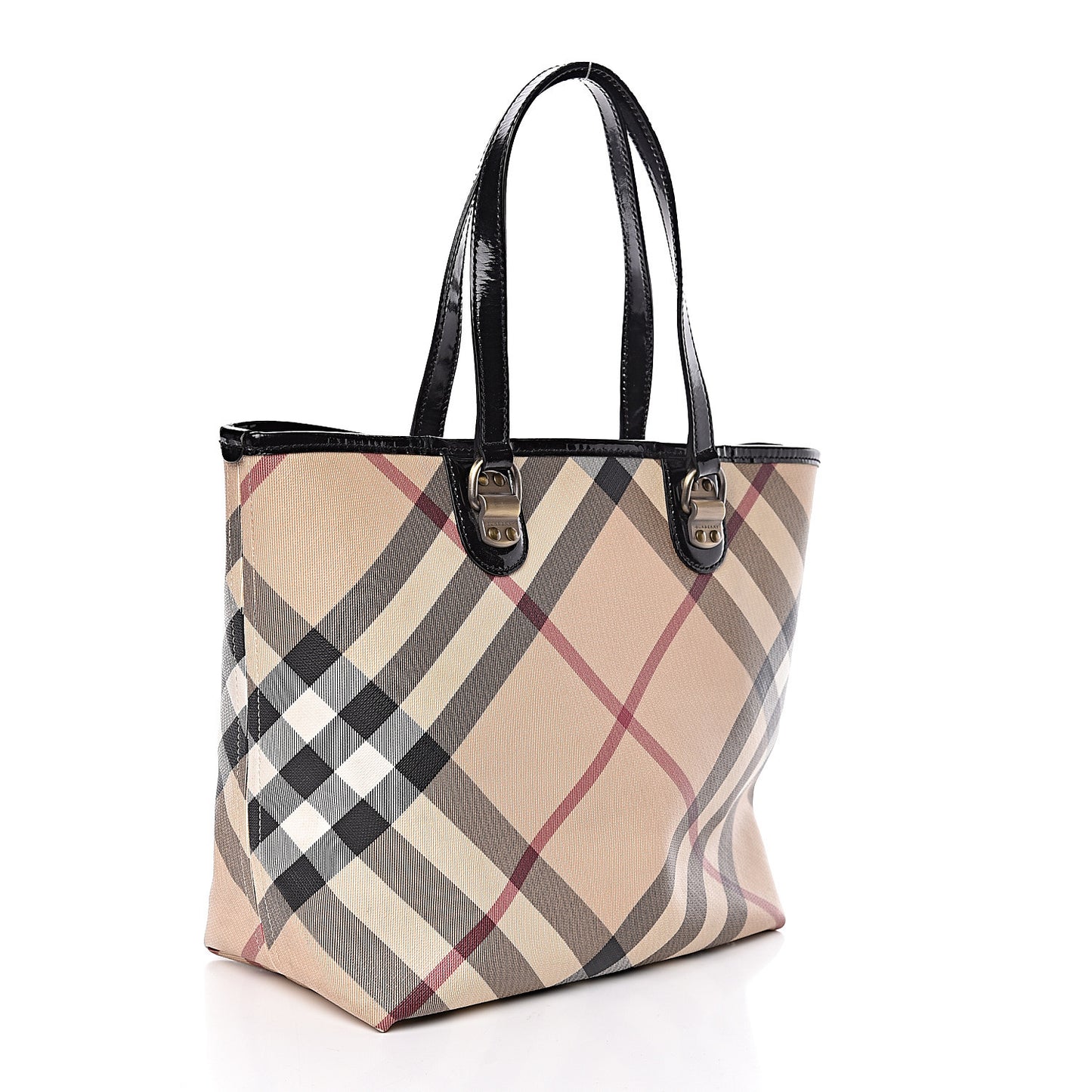 Patent Trim Small Nova Check Tote Black