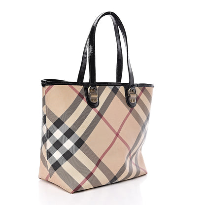 Burberry Patent Trim Small Nova Check Tote Black 3 of 11