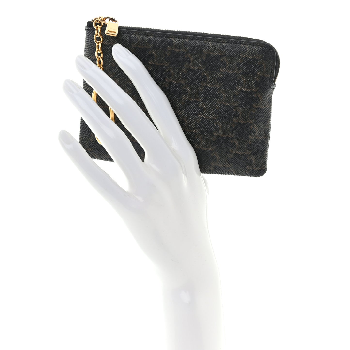 Triomphe Canvas Coin and Card Pouch With Hook Black