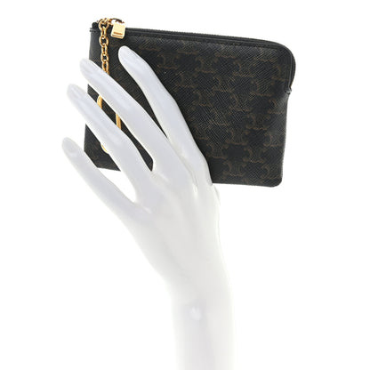 Celine Triomphe Canvas Coin and Card Pouch With Hook Black 2 of 9