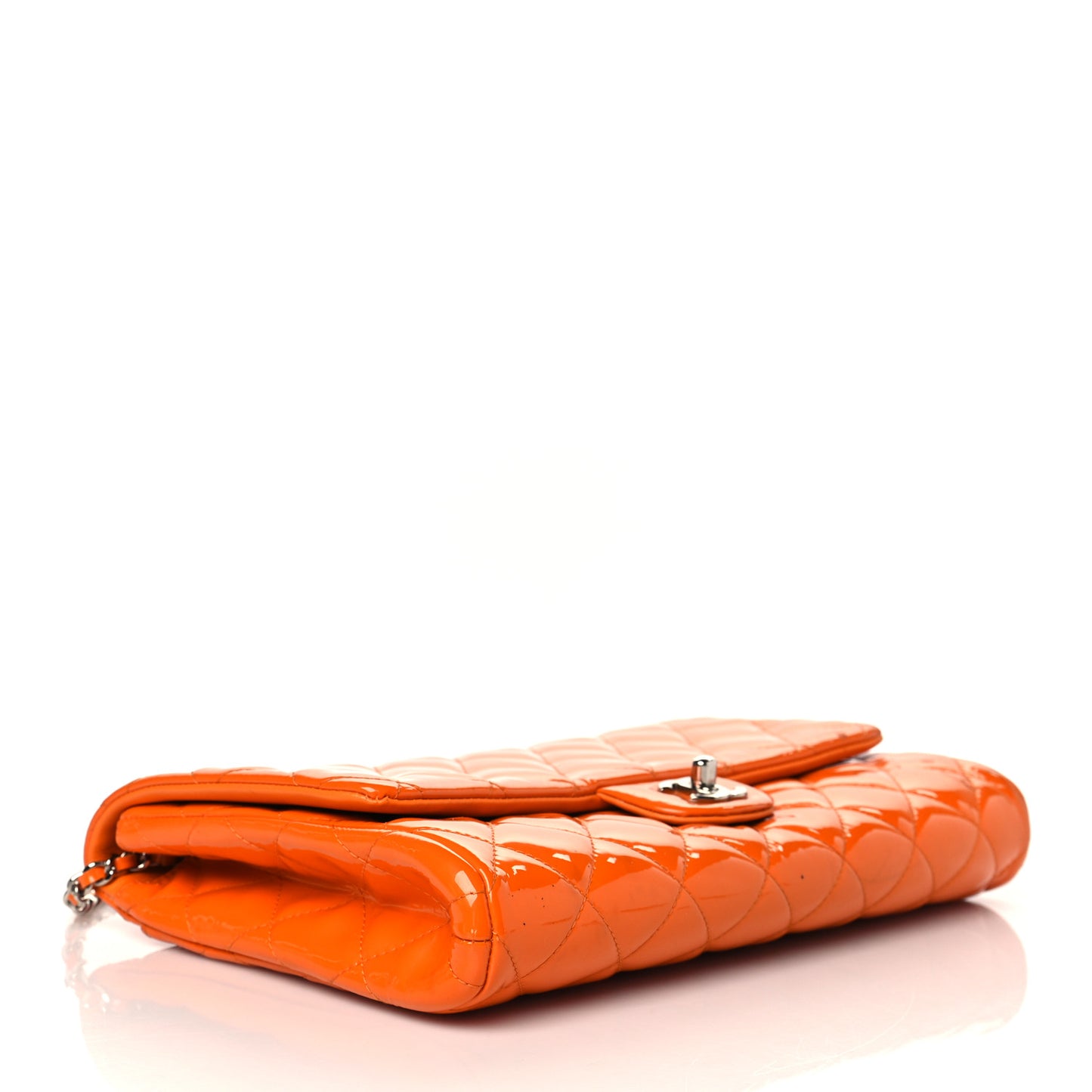Patent Quilted Clutch with Chain Flap Orange
