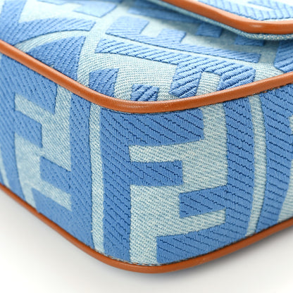 Fendi Denim Vitello King FF Embroidered Baguette Denim Chiaro Brandy 9 of 9