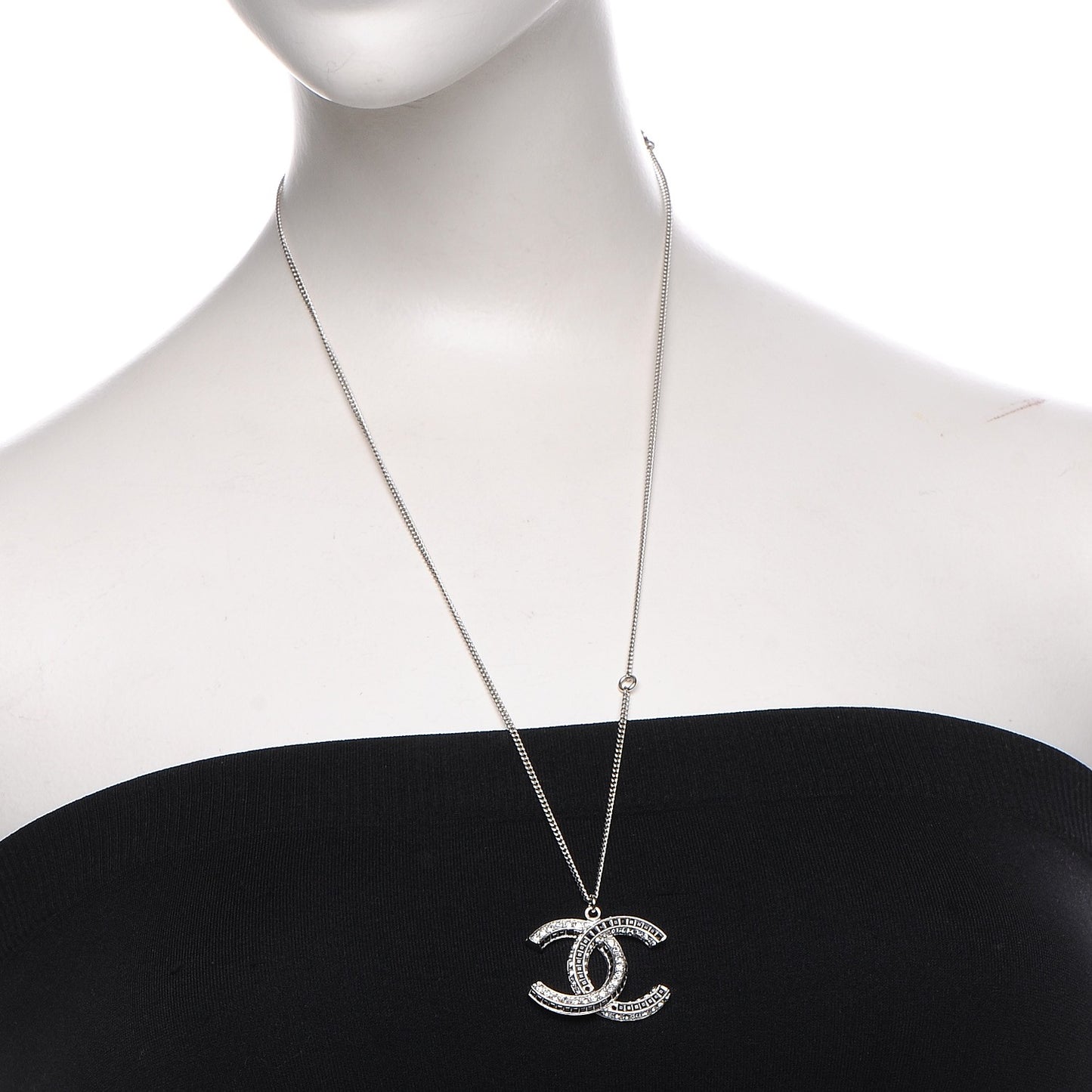 Baguette Crystal Large CC Necklace Silver Black