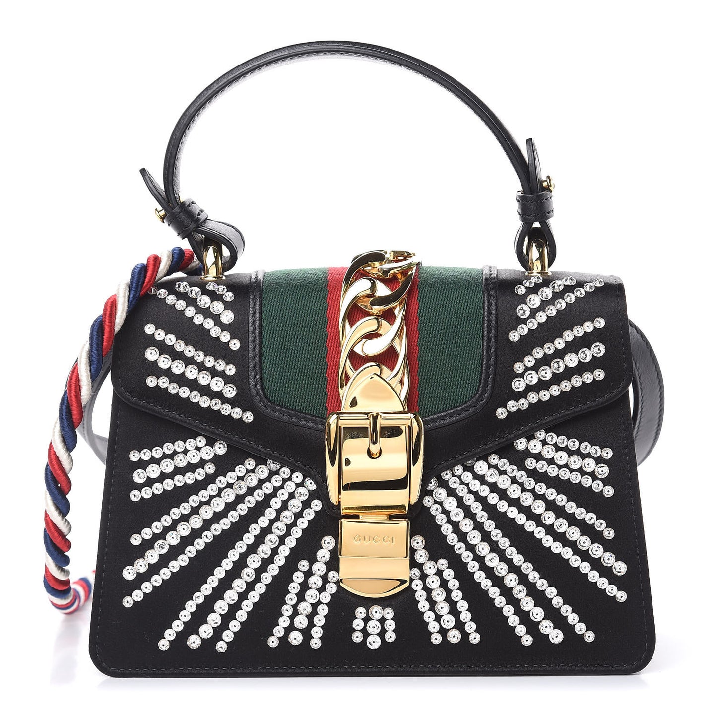 Satin Crystal Mini Sylvie Top Handle Bag Black