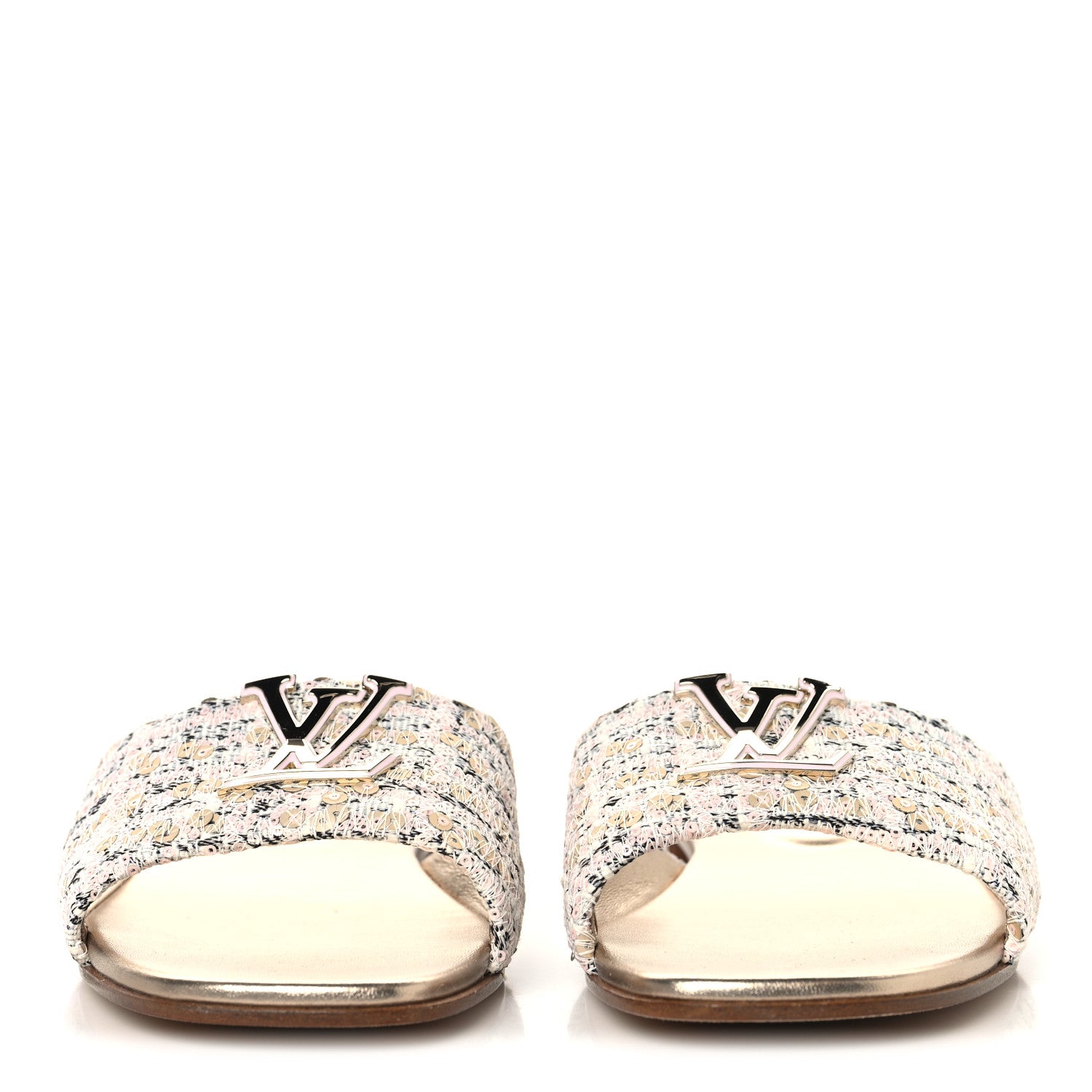 Louis Vuitton Tweed Sequin LV Mare Flat Mule Sandals 39 Light Gold 3 of 8