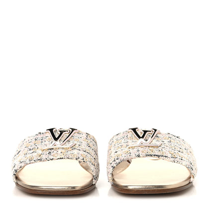 Louis Vuitton Tweed Sequin LV Mare Flat Mule Sandals 39 Light Gold 3 of 8