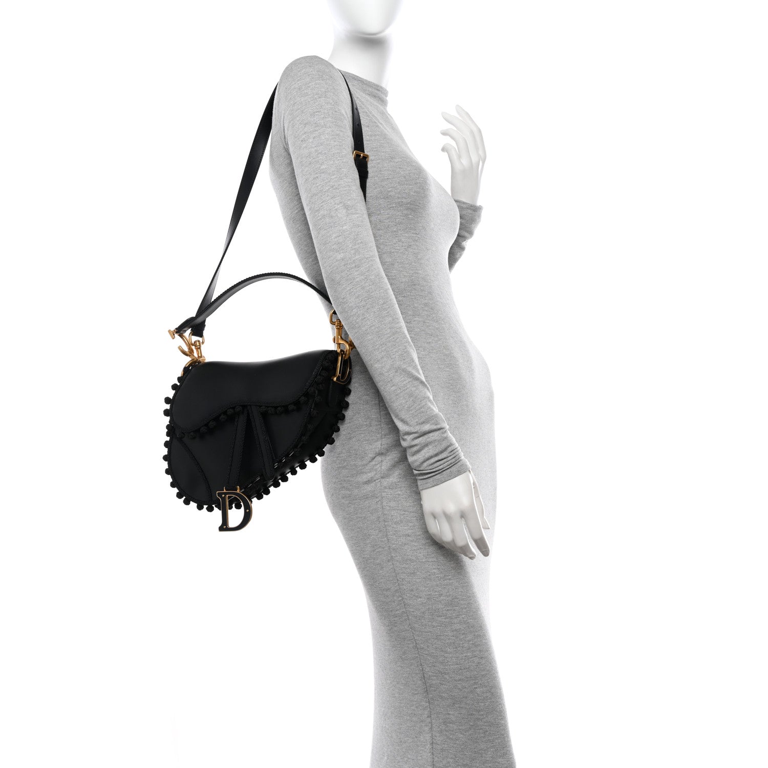 Christian Dior Calfskin Pom Pom Saddle Bag Black 2 of 10