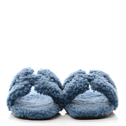 Hermes Woolskin Oran Sandals 38.5 Bleu 2 of 8