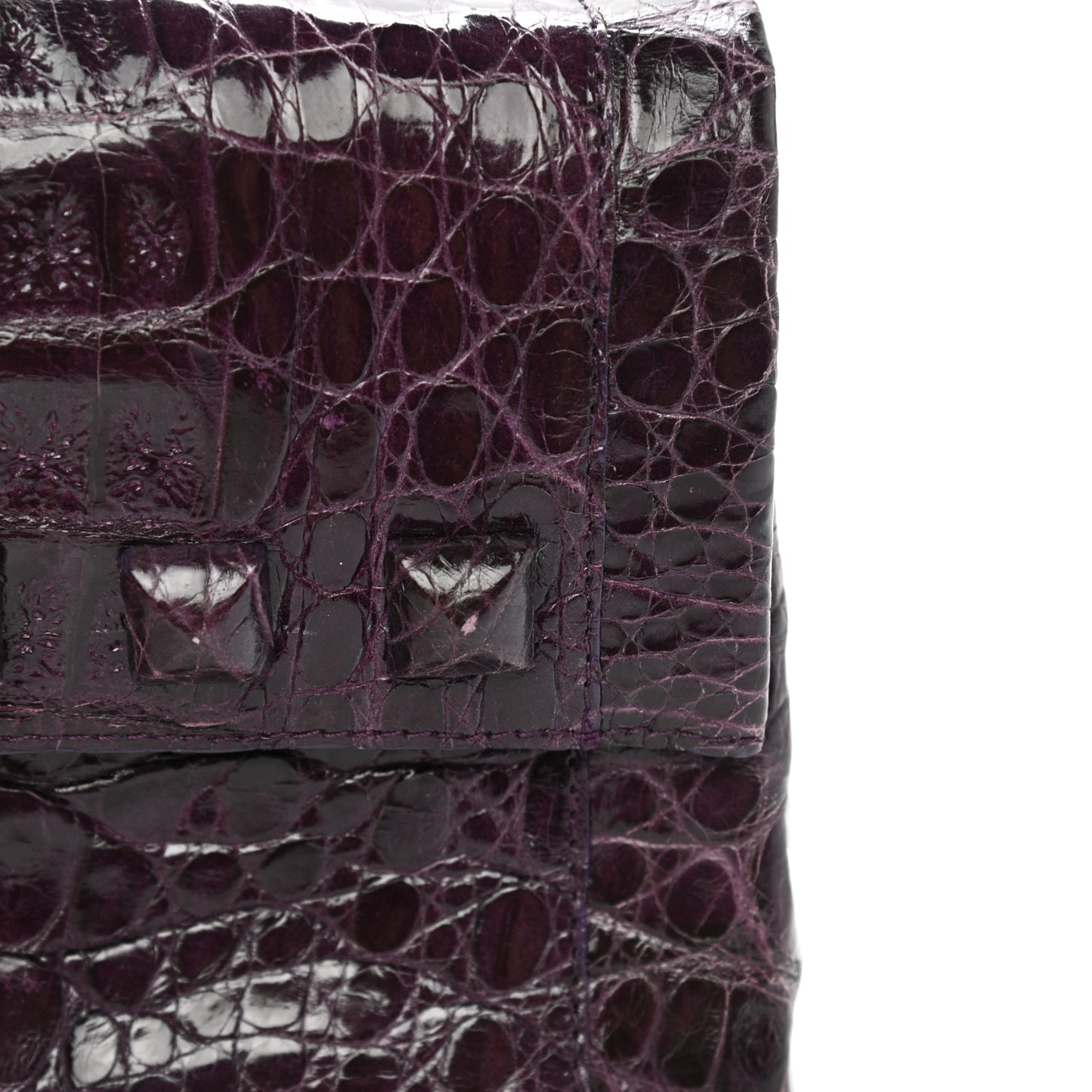 Crocodile Stud Foldover Clutch Purple