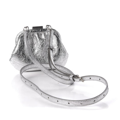 Balenciaga Metallic Textured Calfskin Logo Cloud Coin Purse With Strap Silver 2 of 10