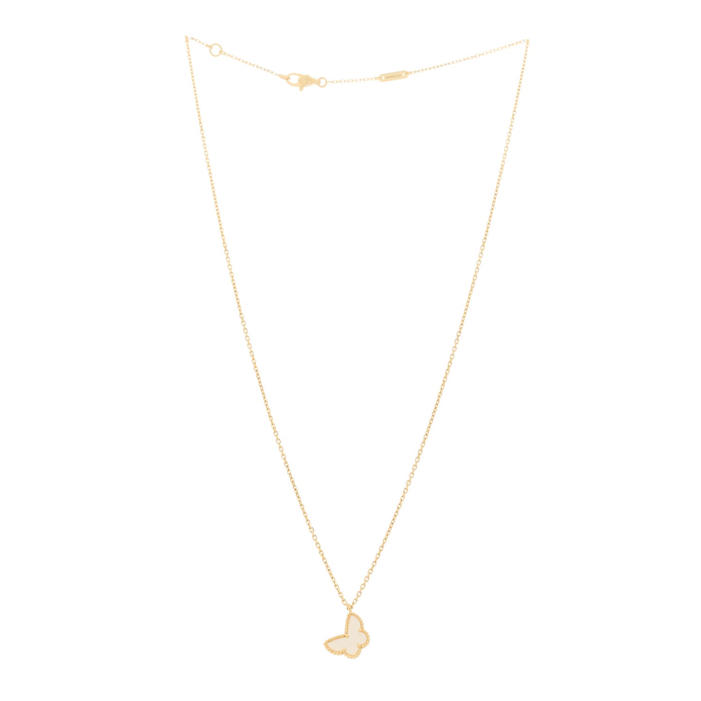 18K Yellow Gold Mother of Pearl Sweet Alhambra Butterfly Pendant Necklace