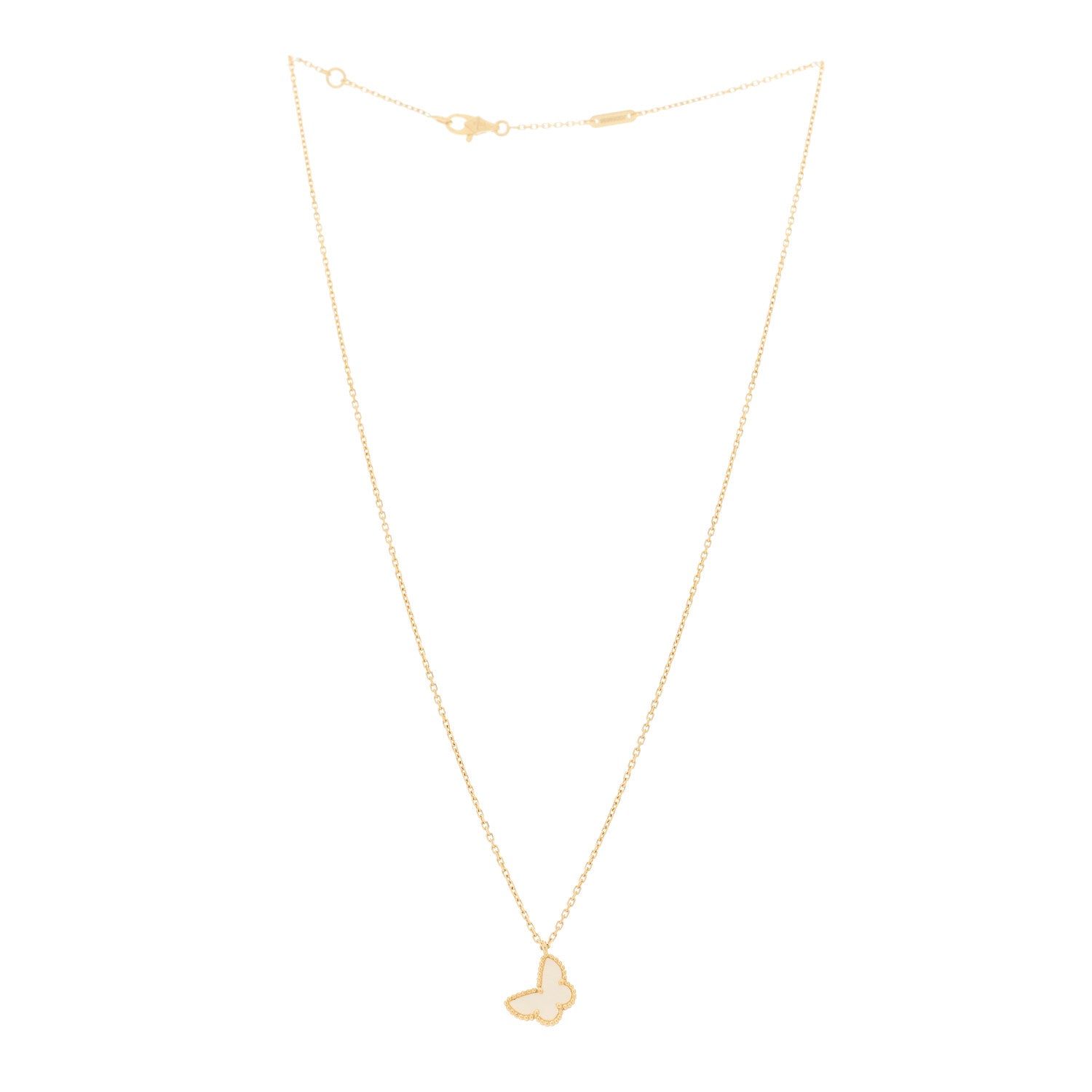 Van Cleef & Arpels 18K Yellow Gold Mother of Pearl Sweet Alhambra Butterfly Pendant Necklace 3 of 6