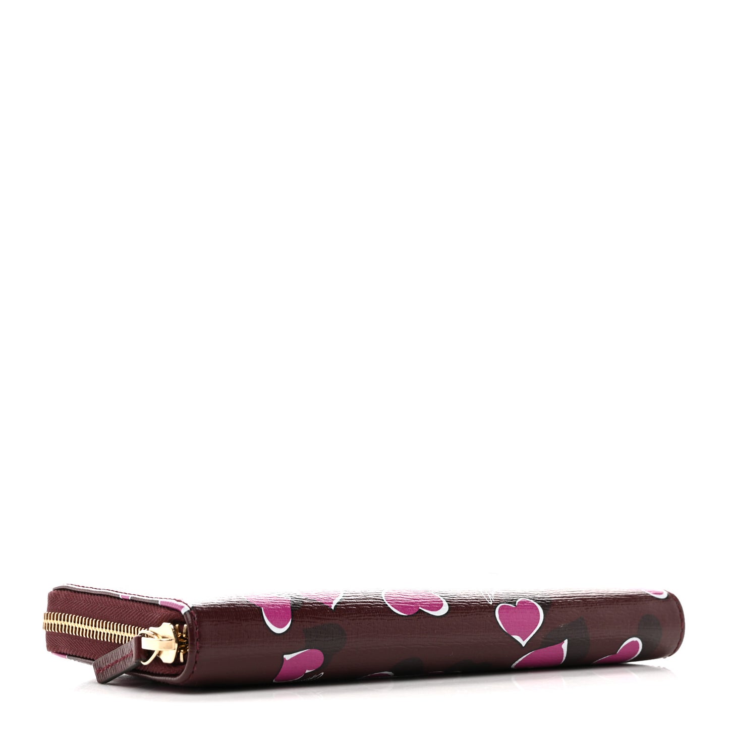 Calfskin Heartbeat Print Zip Around Wallet New Wine