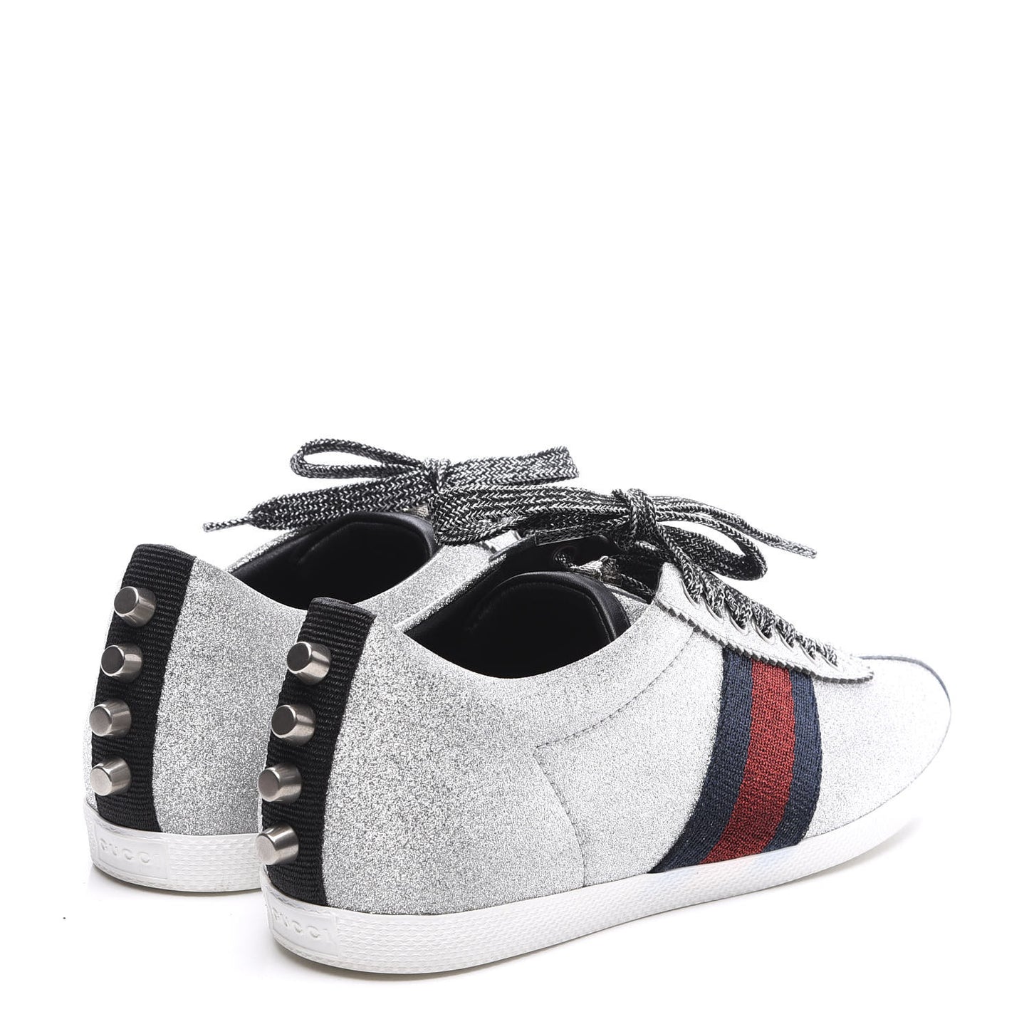 Glitter Fabric Studded Web Womens Sneakers 36 Silver