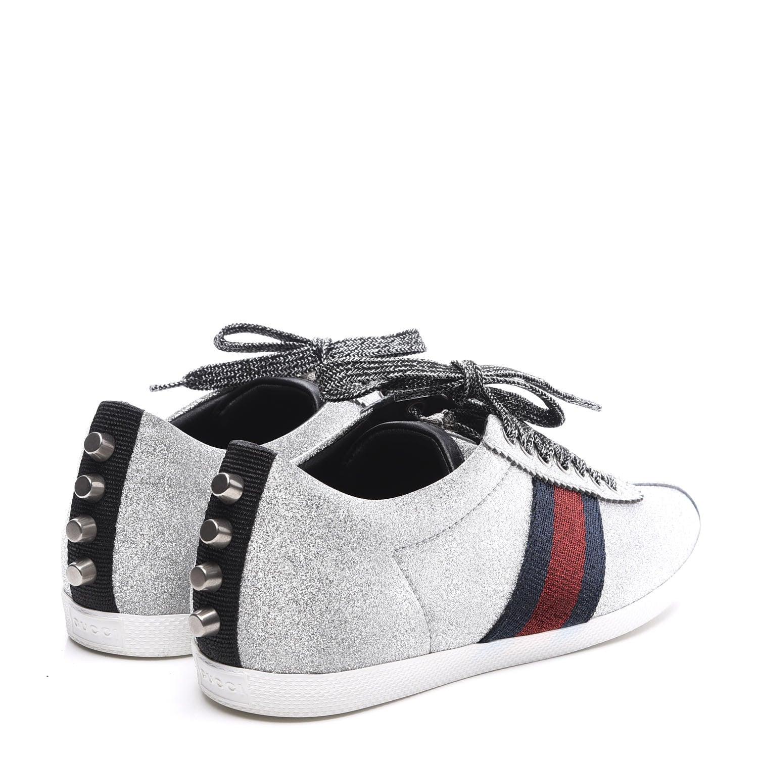 Gucci Glitter Fabric Studded Web Womens Sneakers 36 Silver 4 of 10
