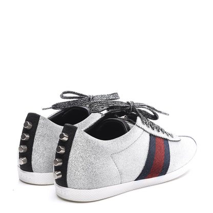 Gucci Glitter Fabric Studded Web Womens Sneakers 36 Silver 4 of 10