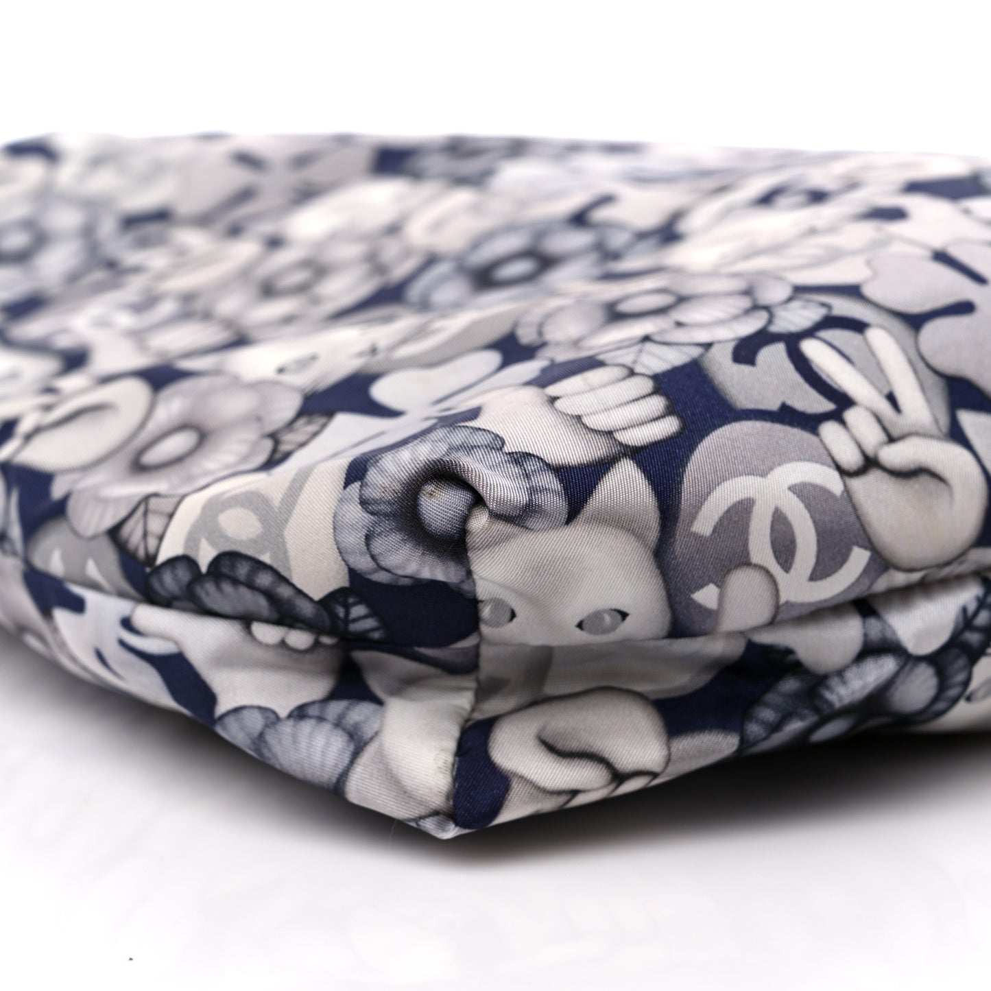 Nylon Cat Emoticon Tote Navy Silver