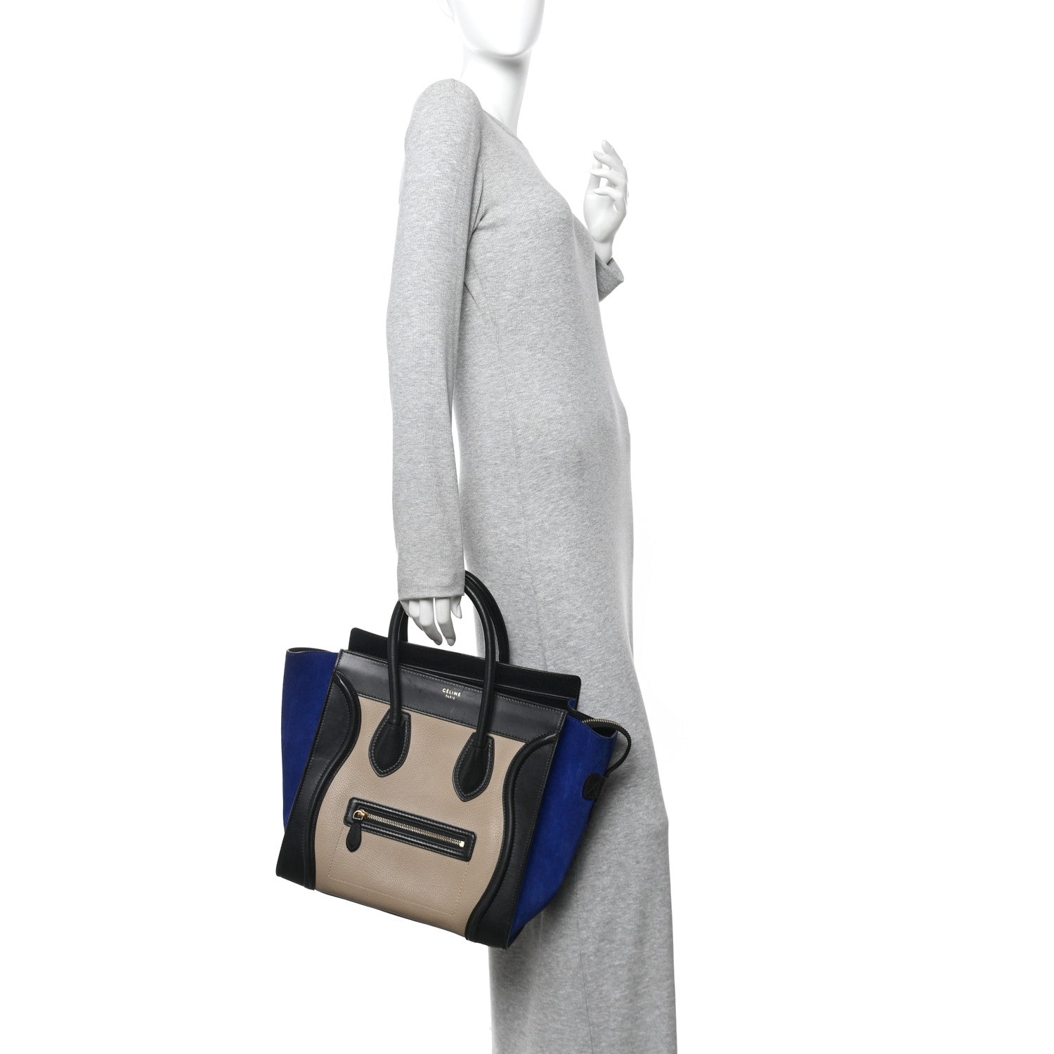 Celine Elephant Calfskin Suede Mini Tri-Color Luggage Sand 2 of 10