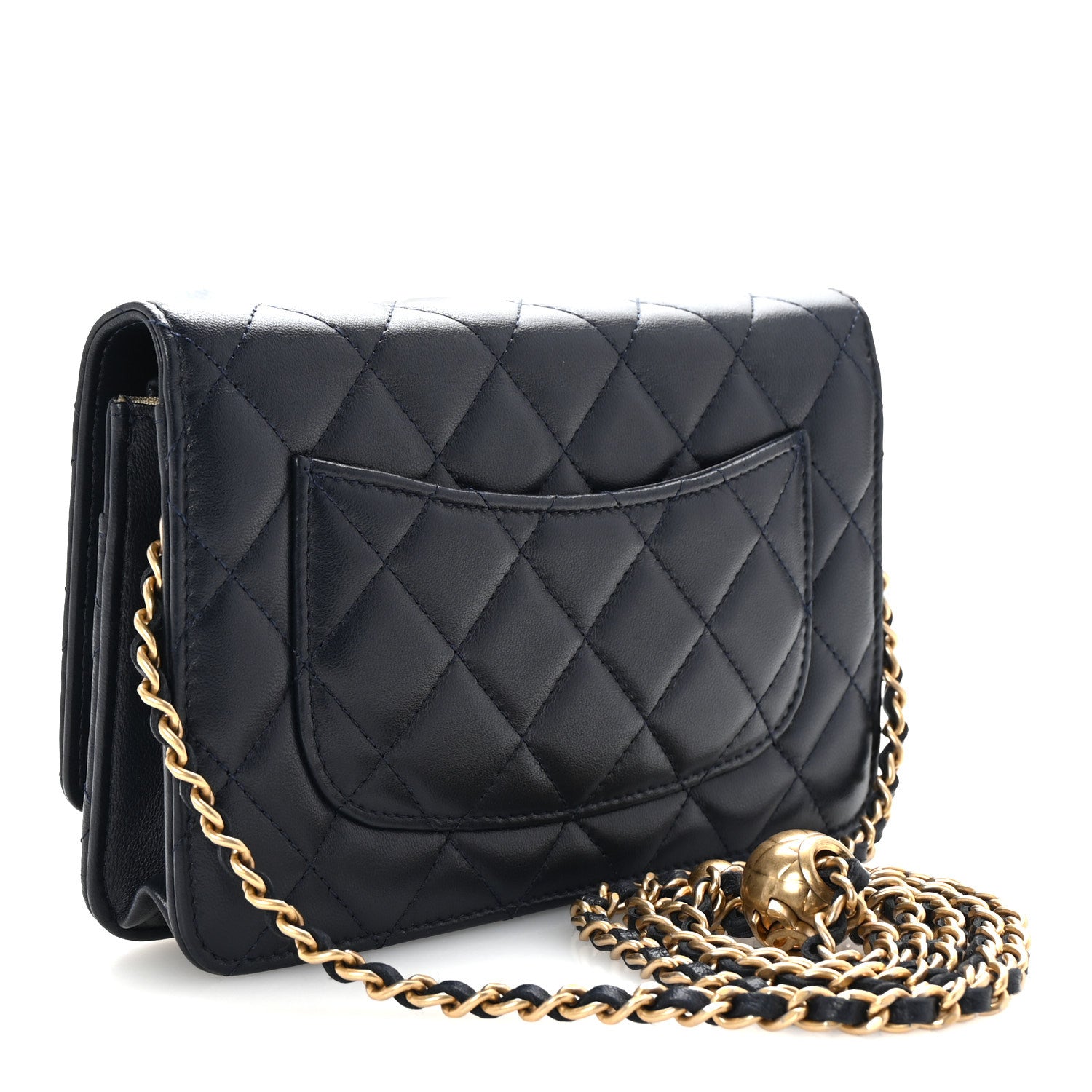 Chanel Lambskin Quilted Pearl Crush Wallet on Chain WOC Navy 3 of 11
