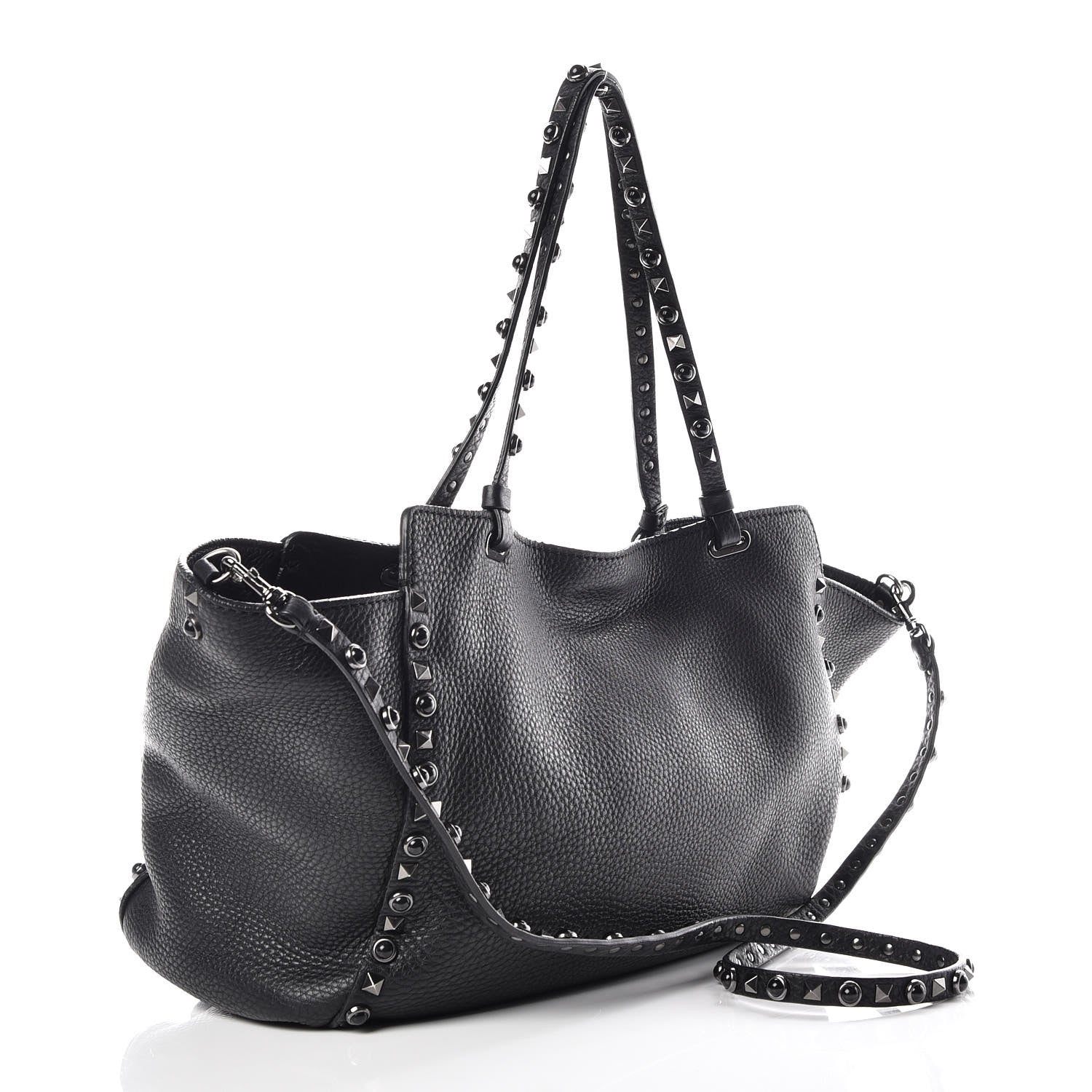 Valentino Garavani Grained Calfskin Onyx Medium Rockstud Rolling Tote Black 3 of 8