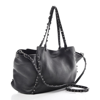 Valentino Garavani Grained Calfskin Onyx Medium Rockstud Rolling Tote Black 3 of 8