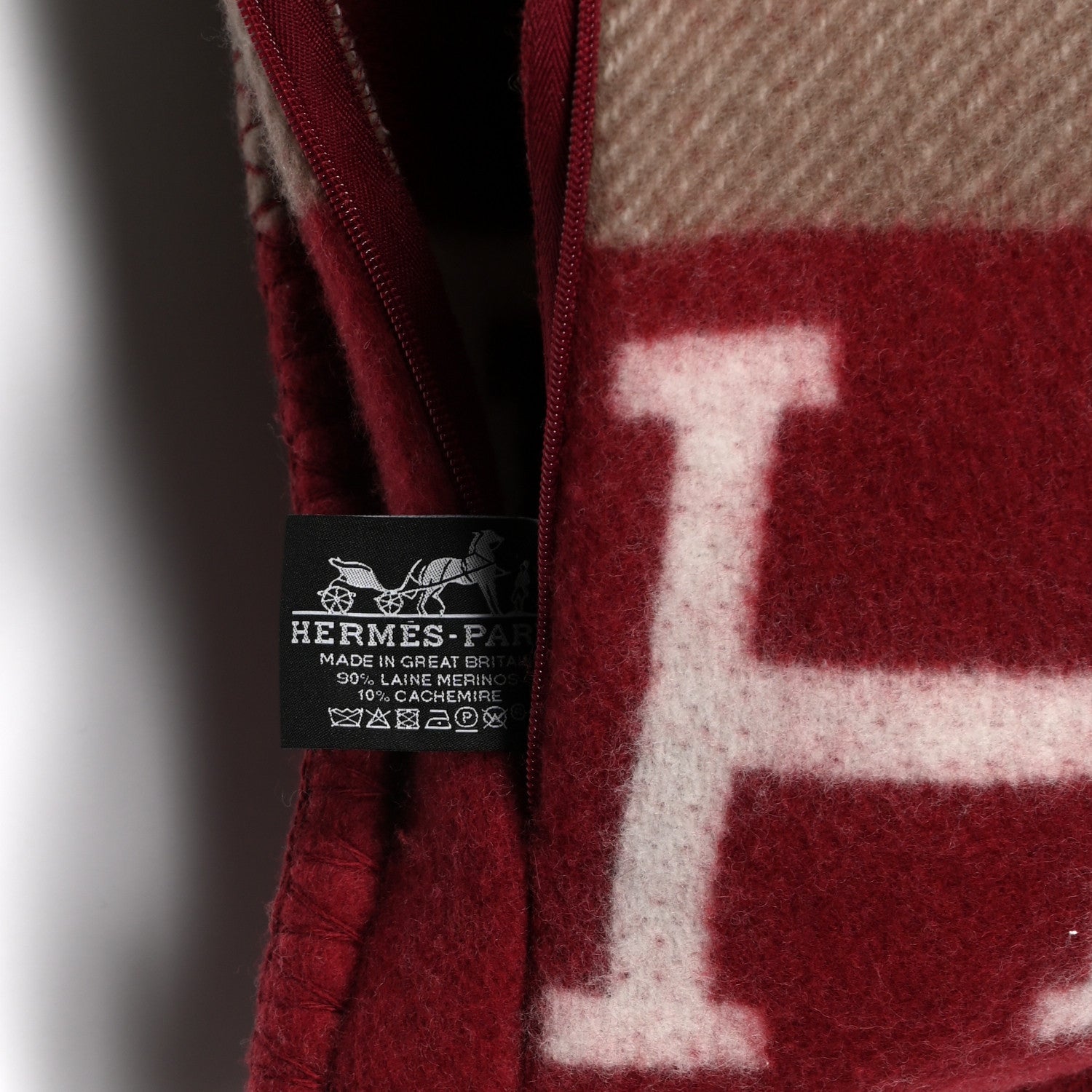 Hermes Wool Cashmere Avalon III Pillow PM Ecru Rouge 3 of 3