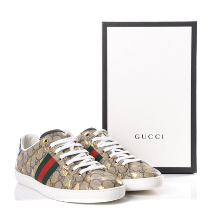 Gucci GG Supreme Monogram Bees Ayers Web Womens Ace Sneakers 40.5 Beige Oro Green Red 9 of 9