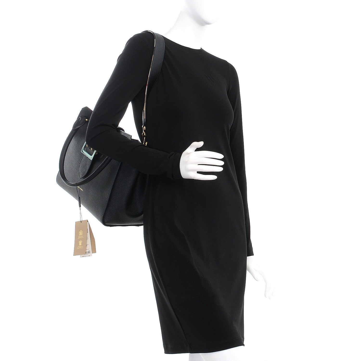 Burberry Soft Grain Calfskin Medium Buckle Tote Black 2 of 11