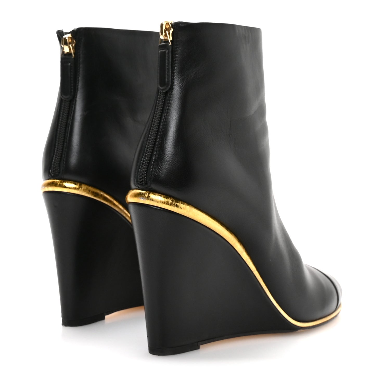 Lambskin Cap Toe Wedge Ankle Boots 38.5 Black