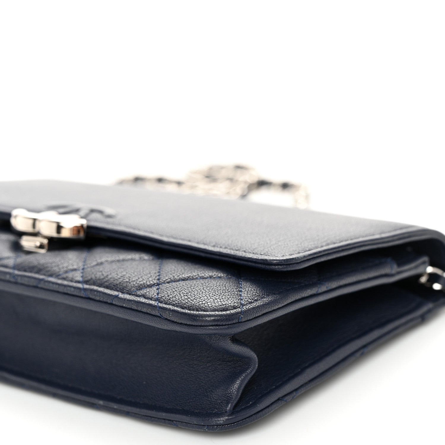 Chanel Grained Calfskin Quilted CC Box Wallet On Chain WOC Navy 11 of 12