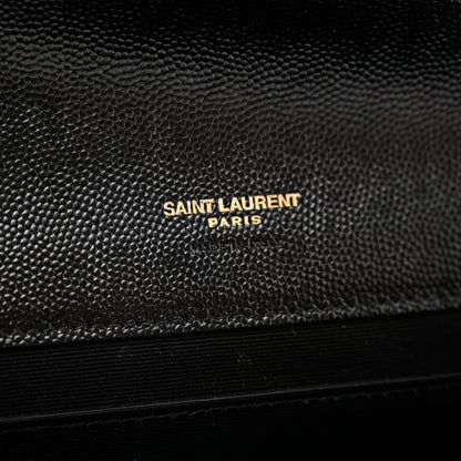 Saint Laurent Grain De Poudre Matelasse Chevron Monogram Envelope Clutch Black 7 of 9